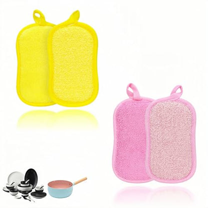 Dual-Sided Kitchen Scrubbing Sponges, Heavy Duty Non-Scratch Cleaning Sponges, Extra Thick Dual-Sided Sponge with Hooks – Lint-Free & Durable for Pots, Pans, Glass, Stainless Steel & Grills