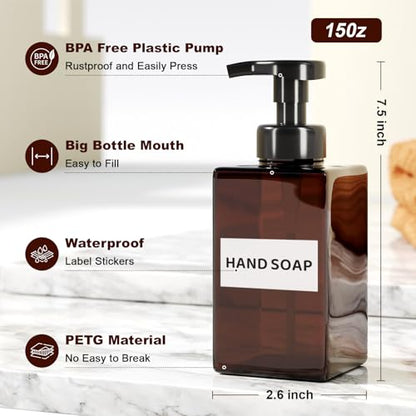 Amber Foam Soap Dispenser Set of 2 Bundle with 2 Pcs Amber Lotion Soap Dispenser