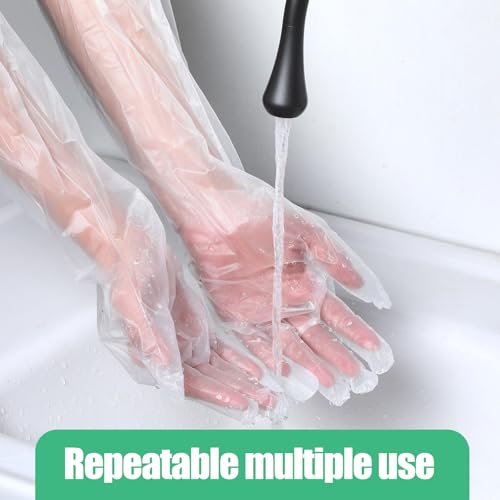 20PCS Transparent Long Disposable Rubber Cleaning Gloves, 23.6in Plastic Dishwashing Gloves, Waterproof and Non-slip Disposable Plastic Glove for Housework, Kitchen, Dishwashing, Gardening
