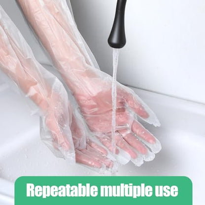 20PCS Transparent Long Disposable Rubber Cleaning Gloves, 23.6in Plastic Dishwashing Gloves, Waterproof and Non-slip Disposable Plastic Glove for Housework, Kitchen, Dishwashing, Gardening