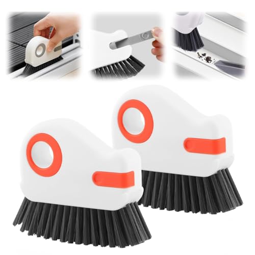 2 in 1 Groove Cleaning Brush, Window Track Cleaning Tools with Hard Bristles and Hidden Scraper, Crevice Brush for Sliding Door Track, Window Seal and Sill (Orange-2Pcs) - color: Orange-2pcs