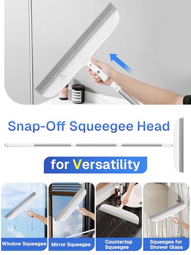 Silicone Floor Squeegee, 180° Rotating Air Broom, Squeegee for Floor with a Long Handle, Magic Broom for Water and Pet Hair Removal on Bathroom Floors, Tile, Deck and Glass, Indoor Cleaning Tool - size: [Hot] 15.7" | Soft TPR Silicone with Raised Dots