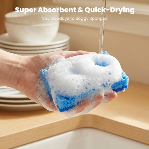 Metflavor Kitchen Sponges, 12 Count, Non-Scratch Scrub Sponge, Dual Sided Cleaning Sponges for Dishes, Kitchen, Bathroom - size: 12 Pack