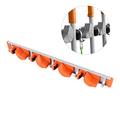 Metal Wall-Mounted Broom Shelf Heavy Duty Aluminum Hooks for Garden and Kitchen Organization Storage Orange for Mops and Cleaning Tools