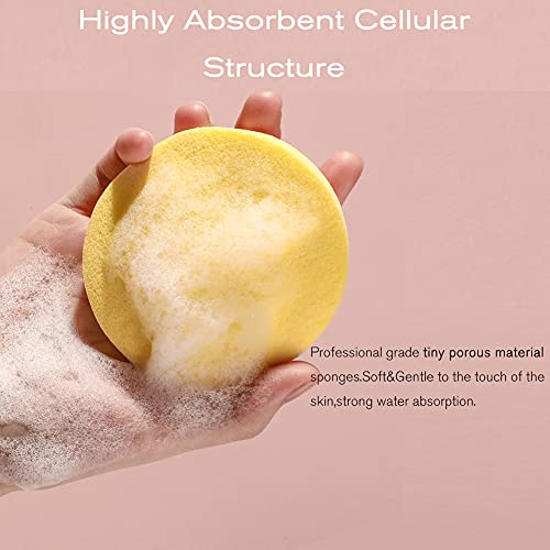 Facial Sponge Compressed,60 Pcs PVA Professional Makeup Removal Wash Round Face Sponges Spa Pads Exfoliating Cleansing for Women,Yellow,Green - color: Yellow,green