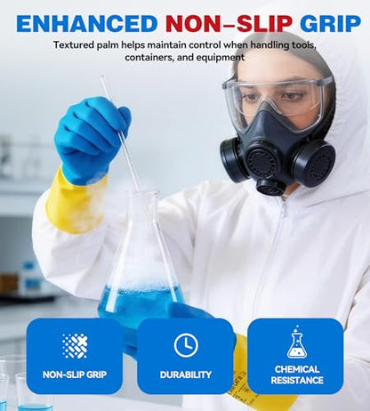 AnTools 2 Pairs Neoprene and Rubber Blend Heavy-Duty Chemical Gloves, Protective industrial gloves for Resist Acid, Alkali, Hazmat, cleaning, dishwashing, Medium - color: Black (Pack of 2), size: Medium (8)