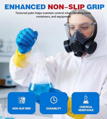 AnTools 2 Pairs Neoprene and Rubber Blend Heavy-Duty Chemical Gloves, Protective industrial gloves for Resist Acid, Alkali, Hazmat, cleaning, dishwashing, X-Large - color: Black (Pack of 2), size: X-Large (10)