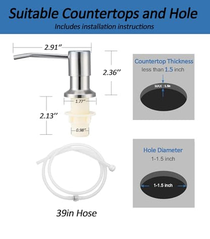 Sink Soap Dispenser Pump with 2 Sponge Holders, Curovtrp Soap Dispenser for Kitchen Sink Stainless Steel Pump Head (Plastic Built in) with 39" Extension Tube kit, No Need to Refill, Brushed Nickel - color: Brushed Nickel, size: Tube