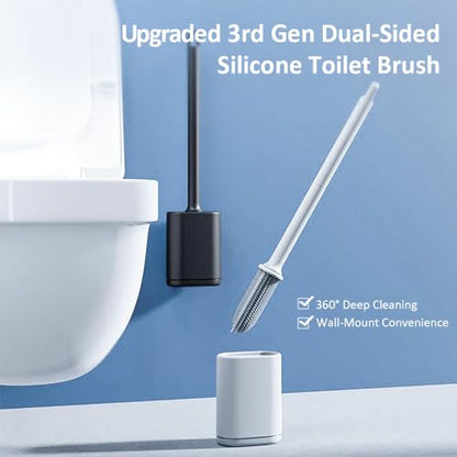 Dual-Sided RV Silicone Toilet Brush with TPR Bristles & Detachable ABS Handle Set, Wall Mountable Toilet Bowl Brush,Flexible Cleaners Brushes for 360°Deep Cleaning Bathroom/Camper (Black) - color: Black