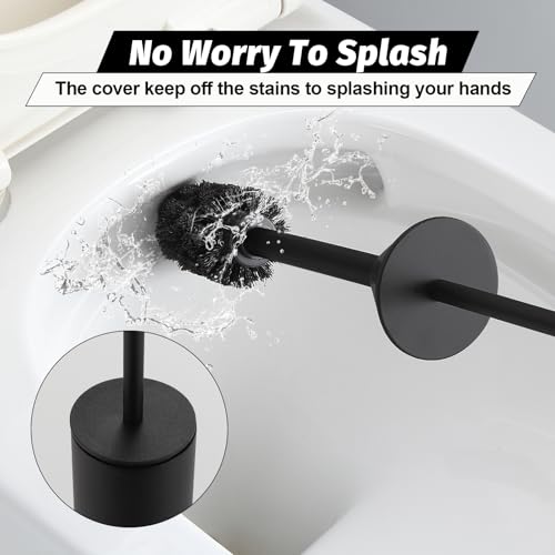 BGL Toilet Brush with Holder Set Matte Black Aluminium Standing for Bathroom Toilet Bowl Cleaner Brush and Holder Set, Round Design - color: Matte Black-standing