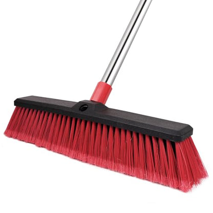 18” Push Broom with 70” Adjustable Handle - Heavy Duty Outdoor Broom for Shop, Garage, Driveway, Patio, Yard & Deck Cleaning