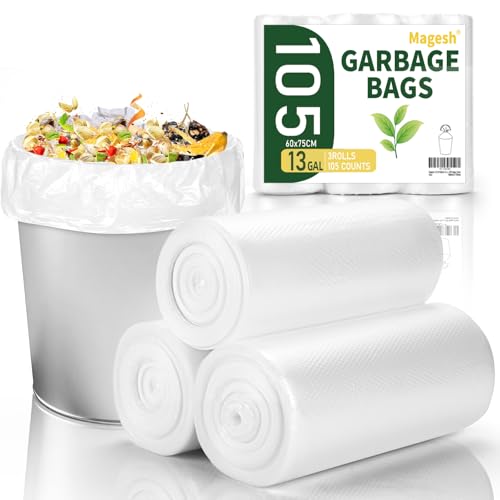 Magesh 12-13 Gallon Trash Bag Strong, Leakage-Free, Medium Garbage Bags Unscented Thick for Office, Kitchen Small Trash Can, 80L, 105 Bags, Clear - style: 13G Transparent 105
