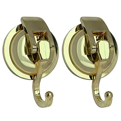 Heavy Duty Vacuum Shower Hooks, Glass Suction Cup Bathroom Robe Hooks - Reusable, No Hole Punched, for Garland Decoration (Gold, 2 Pack) - color: Gold, size: 2 Pack