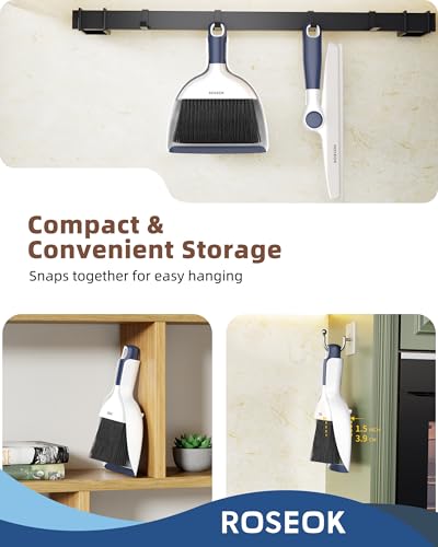 ROSEOK Mini Broom and Dustpan Set for Cleaning, Compact Desktop Dustpan with Brush for Kitchen Counter, Office, Car, Navy Blue, 1 Pack