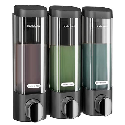 3 in 1 Shower Soap Dispenser, 3×300 ml Chamber Shampoo and Conditioner Dispenser Shampoo Dispenser for Shower Wall Mounted Shower Pump Soap Dispenser for Bathroom Kitchen (3 Chamber+Black) - color: 3 Chamber+black