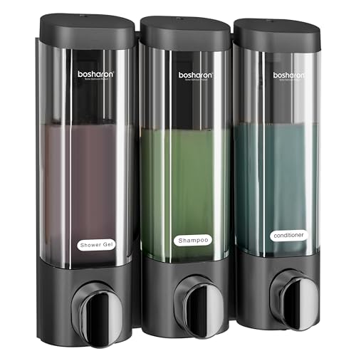 3 in 1 Shower Soap Dispenser, 3×300 ml Chamber Shampoo and Conditioner Dispenser Shampoo Dispenser for Shower Wall Mounted Shower Pump Soap Dispenser for Bathroom Kitchen (3 Chamber+Black) - color: 3 Chamber+black