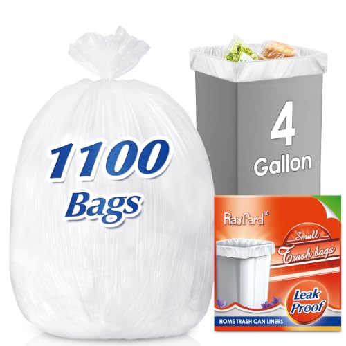 4 Gallon 1100Counts Strong Trash Bags Garbage Bags by RayPard, fit 12-15 Liter, 3,3.5,4.5 Gal trash Bin Liners for Home Office Kitchen Bathroom Bedroom, Clear - style: 1100-4 Gallon-Clear
