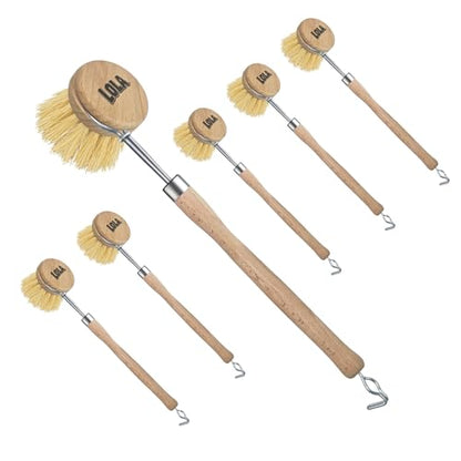 LOLA -The Original - Tampico Vegetable & Dish Brush, 6 Pack, Sustainable Wood Ergonomic Handle w/Tampico Fiber Bristles - color: Small Vegetable & Dish Cleaning Brush, size: Small