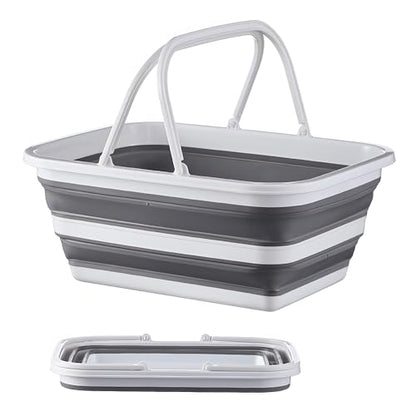 Monozuki Collapsible Sink 4.8Gal/18.1L, Heavy Duty Foldable Basin with Handles for Camping, Car Wash, Kitchen – Also Use as Storage Basket for Home, Garage, RV(Grey) - color: Grey(4.8 Gal/18.1l)
