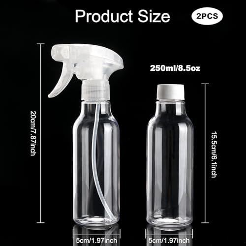 Cosywell Plastic Spray Bottles 8.8oz/260ml 2 Pack Empty Spray Bottle for Cleaning Mist/Stream Heavy Duty Water Spraying Bottle for Cooking Solutions Essential Oils Hair Care(Clear) - color: A-Clear