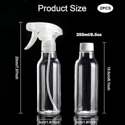 Cosywell Plastic Spray Bottles 8.8oz/260ml 2 Pack Empty Spray Bottle for Cleaning Mist/Stream Heavy Duty Water Spraying Bottle for Cooking Solutions Essential Oils Hair Care(Clear) - color: A-Clear