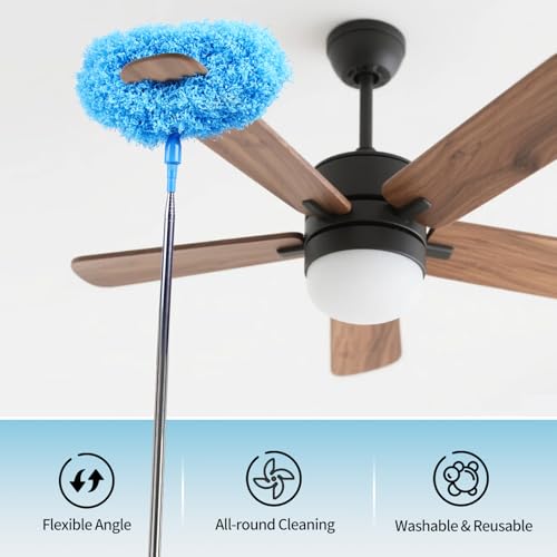 Ceiling Fan Cleaner Duster Reusable Microfiber Removable Extendable Duster with 95" Telescoping Pole for Cleaning Walls Furniture Door Window Top (Blue) - size: 24-104inch