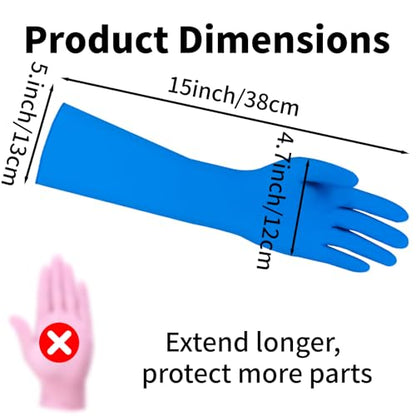 Long Sleeves Durable Disposable Nitrile White Gloves 15inches,Household Cleaning Dishwashing Waterproof 30PCS - color: Blue, size: Medium