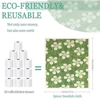 6 - Pack Swedish Kitchen Dish Cloths - Reusable Paper Towels for Counters & Dishes - Eco Friendly Cellulose Sponge Cloth (Botany) - color: I-botany