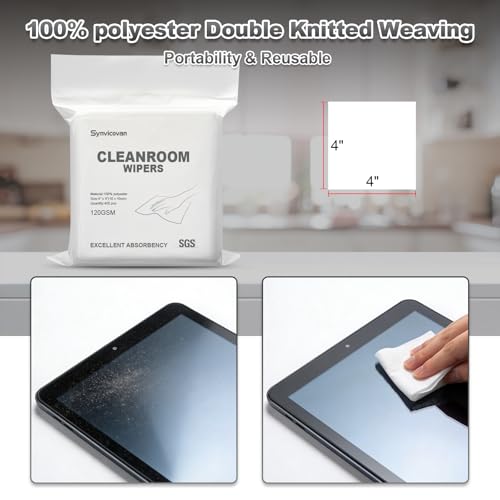 Cleanroom Wipers 4"x4"(400 Pcs, 100% Polyester, Class 100, 120GSM) Double Knit 100% Lint Free Cloths with Ultra-fine Filaments, Laser Sealed Edge Ultra-Soft Wipers - size: 4"x4" (Pack of 400)