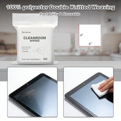 Cleanroom Wipers 4"x4"(400 Pcs, 100% Polyester, Class 100, 120GSM) Double Knit 100% Lint Free Cloths with Ultra-fine Filaments, Laser Sealed Edge Ultra-Soft Wipers - size: 4"x4" (Pack of 400)
