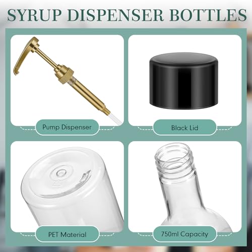 Maxdot 12 Pcs 25 oz Syrup Bottles with Pump Long Neck Bottles Plastic Syrup Pump Dispenser for Coffee Bar Accessories Home Party (Gold) - color: Gold