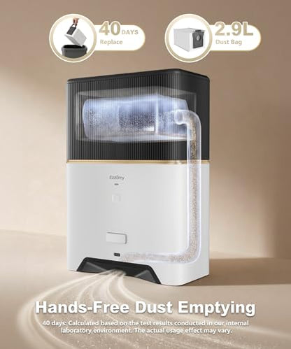 Touchless Vacuum Automatic Dustpan, Bagged Design with Replaceable Dust Bags, Up to 3-Month No Cleaning, 26,000Pa Powerful Suction, One-Touch Auto & Manual Mode for Pet Hair Kitchen & Salon - color: White