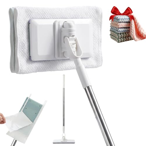 Hands Free Flat Mop, Built-in Squeegee Small Pad, Reusable Cloth Gap Dust Cleaner for Bathroom Corners Walls Windows, Home Multi-Surface Cleaning (Mini Mop with 5 Cloths) - color: Mini Mop With 5 Cloths