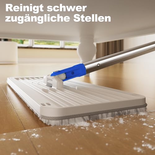 Mop and Bucket Set, 60" Long Handle Mops for Floor Cleaning, Squeeze Flat Mop and Bucket System, Dry & Wet Dust Mops for Household Floor Cleaning with 3 Microfiber Mops, Slate Blue - size: Mop System (Blue) - 60" Handle - 3 Total Pads