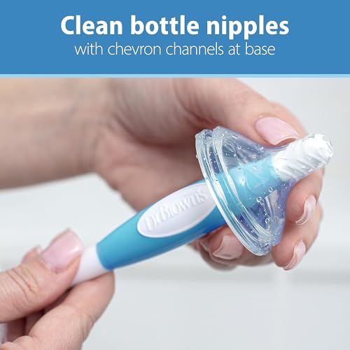 Dr. Brown's Reusable Sponge Baby Bottle Cleaning Brush Set with Suction Cup Stand, Scrubber and Nipple Cleaner, Blue 3-Pack - color: Blue Bottle Brush, size: 3-Pack