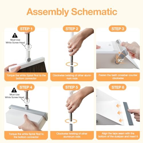 Broom with Dustpan Combo Set,UOEOS One-Sweep Clean,Pet Hair Removal Broom with Self-Cleaning Double-Layer Teeth,High Density Broom and Windproof Dustpan for Indoor&Outdoor - color: Gray