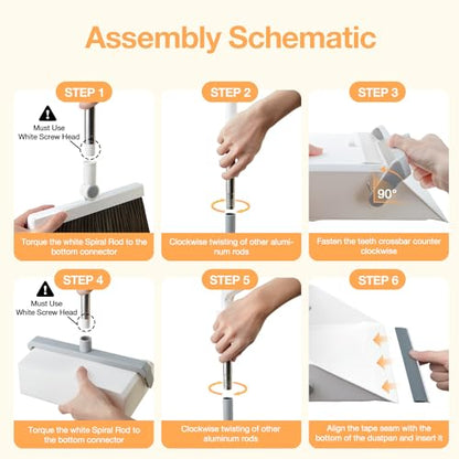 Broom with Dustpan Combo Set,UOEOS One-Sweep Clean,Pet Hair Removal Broom with Self-Cleaning Double-Layer Teeth,High Density Broom and Windproof Dustpan for Indoor&Outdoor - color: Gray