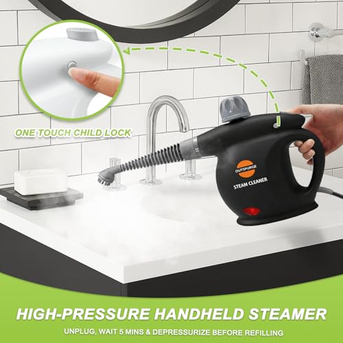 Handheld Steam Cleaner, Pressurized Multi-Surface Steam Shot with 13 Accessories, Safety Lock, Steamer for Cleaning Floor, Upholstery, Grout, Windows, Couch and Car (Black) - color: Black
