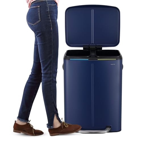 happimess HPM1005J Marco Rectangular 10.6-Gallon Double Bucket Trash Can with Soft-Close Lid, Denim Blue, Fingerprint Resistant, Modern, Minimalistic for Home, Kitchen, Office, Bedroom, Bathroom - color: Denim Blue
