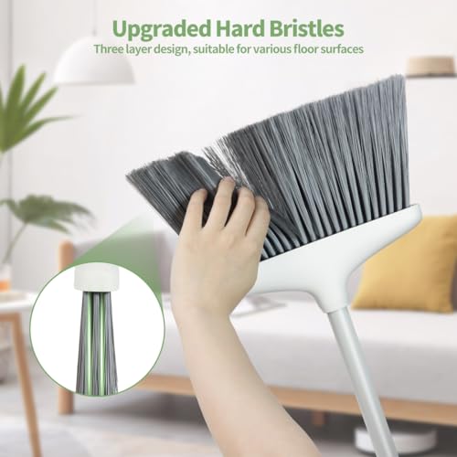 CQT Broom and Dustpan Set with Handle, Brush and Dustpan Set for Home Kitchen Cleaner Floor Sweeping Upright Stand Up Dust pan Cleans Combo (White)