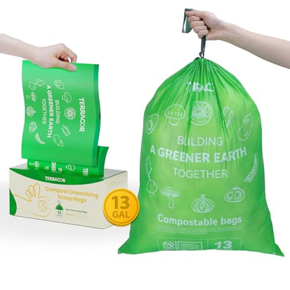 13 Gallon Compostable Trash Bags Drawstring, Heavy Duty Extra Thick 1 Mil, 35 Bags, Tall Kitchen Food Scrap Waste Bag, ASTM D6400 - size: 13 Gallon