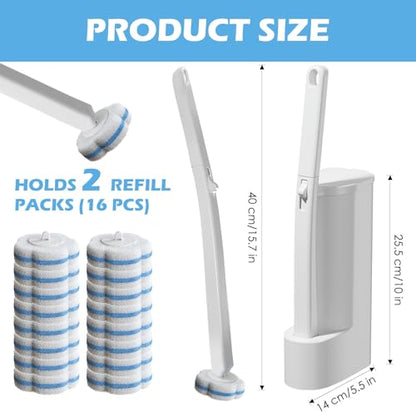 Disposable Toilet Brush Cleaning System, 2pcs Wands with 104pcs Replacement Heads, Stick for Toilet Cleaning,Wands with Refills Pads, Wall Mounted Toliet Wand for Bathroom, Toilet Brush and Holder Set - color: High Base