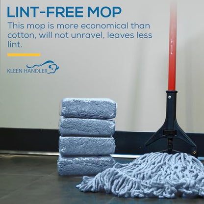 KLEEN HANDLER General Cleaning Mop Heavy Duty Commercial Replacement, Wet Industrial Blue Cotton Looped End String Head Refill (Pack of 3) - size: 3 Count