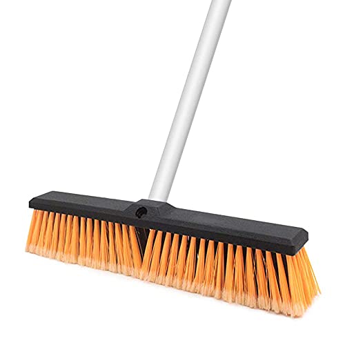 18" Push Broom Heavy Duty Large Outdoor Sweeping Broom Wide Industrial Scrub Brush with Long Handle Commercial for Concrete Floor Shop, Garage, Warehouse, Street, Driveway(Orange - color: Orange Bristles With White Handle