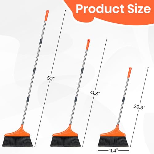 Heavy-Duty Angle Broom for Floor Cleaning with 52" Long Handle Stiff Bristle Angle Commercial and Industrial Broom, Indoor Outdoor Broom for Garage Kitchen Office Lobby Patio - size: 1 Pack