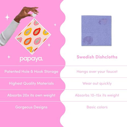 Papaya Reusable Paper Towels, Premium Swedish Dishcloths with Hook, Non-Scratch Reusable Paper Towel, 1 Sheet Replaces 17 Rolls - 2 Sheets, 1 Hook - color: Mod Papayas