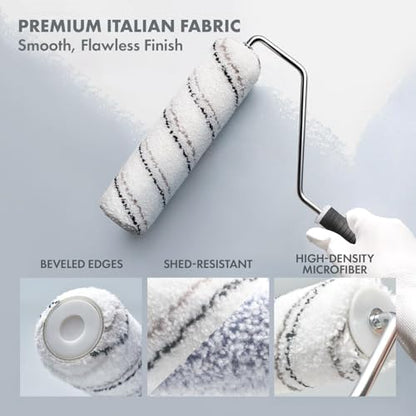8-piece Paint Roller Kit - Made in Italy - Premium Paint Brush, Microfiber Roller Covers, Wall Painting Roller Naps, Roller Frames, and Paint Tray, for Professionals or Homeowners - size: 8-Piece ( Roller Kit )