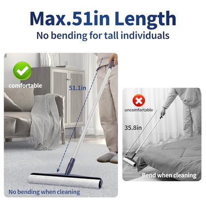 13.8in Large Size Floor Lint Rollers for Pet Hair Extra Sticky 51.2in Long Handle Giant Big Hair Picker Upper from Sticky Mop for Cleaning Dog Cat Hair Animal Fur Removal Roller Couch Bed Sheet Carpet