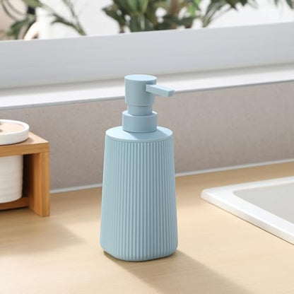 Small Soap Dispenser for Bathroom and Kitchen, Modern Farmhouse Striped Style Plastic Hand Soap Dish Soap Dispenser with Pump Light Blue - color: Light Blue