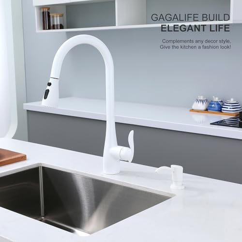 GAGALIFE Soap Dispenser for Kitchen Sink, Kitchen Sink Soap Dispenser with 17 Ounce Large Pet Soap Bottle, in Sink Soap Dispenser Refill from The Top, White - color: White